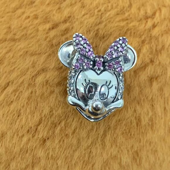 Pandora Dis ney Minnie Mouse Pink Pavé Bow Clip Charm, S925 silver